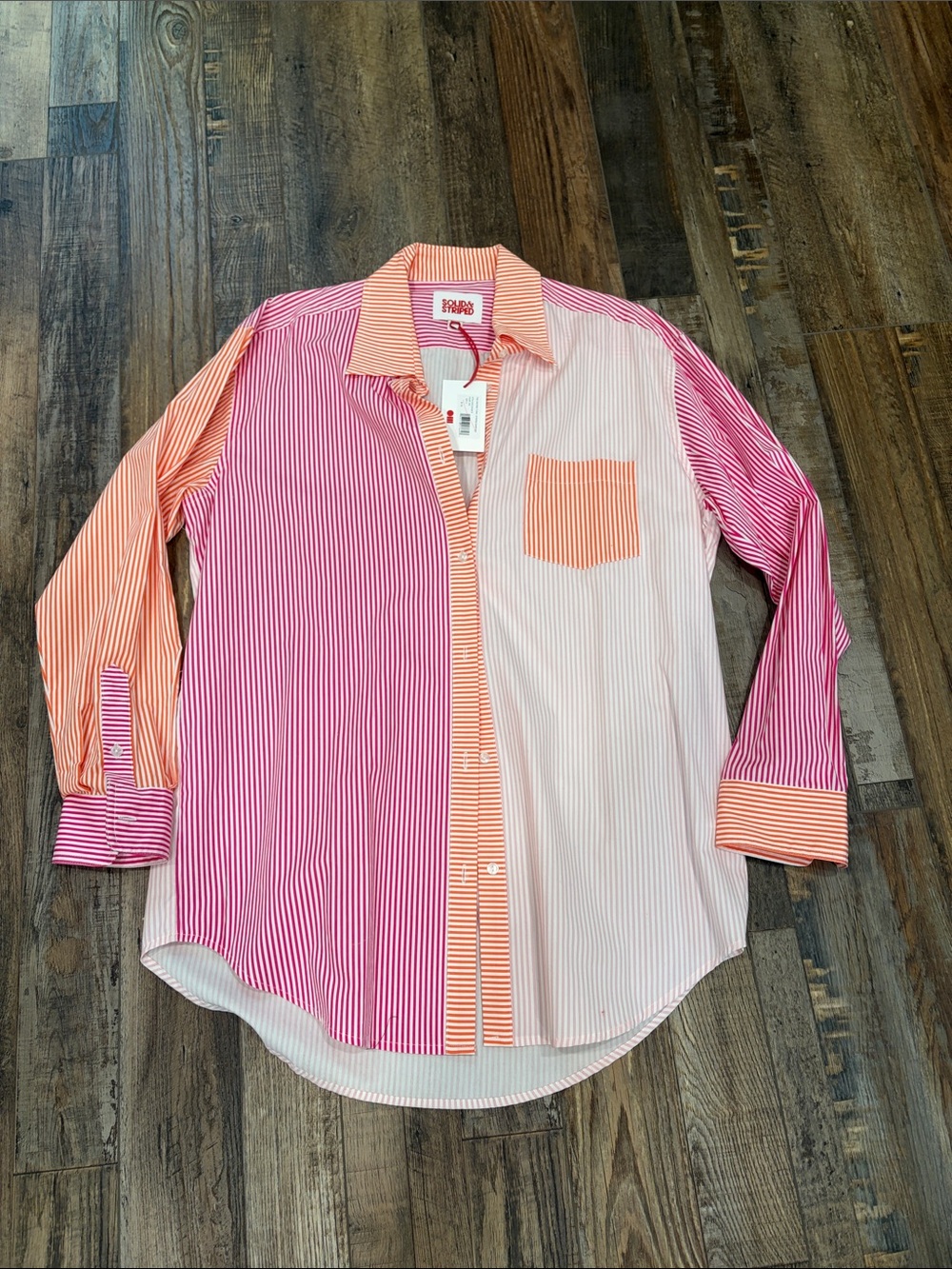 SOLID & STRIPED Pink and Orange Multi-Stripe Button-Up Coverup